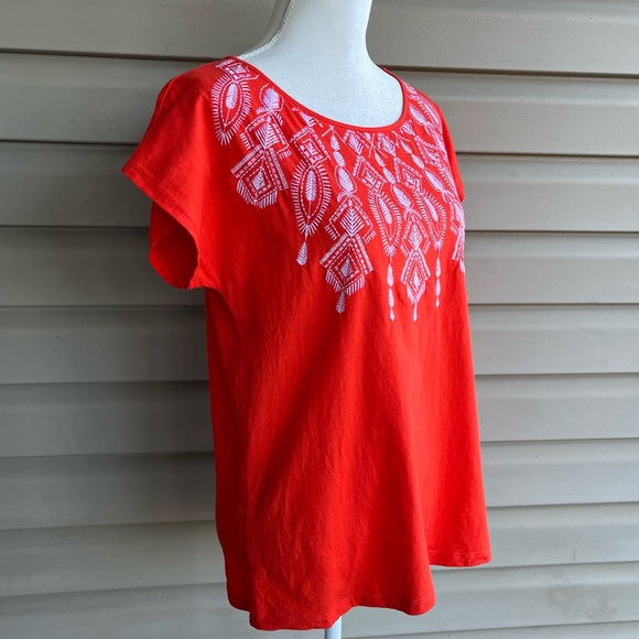 •Jones New York Sport• Orange Embroidered Pullover Top - Size Large - Picture 4 of 7